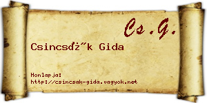 Csincsák Gida névjegykártya